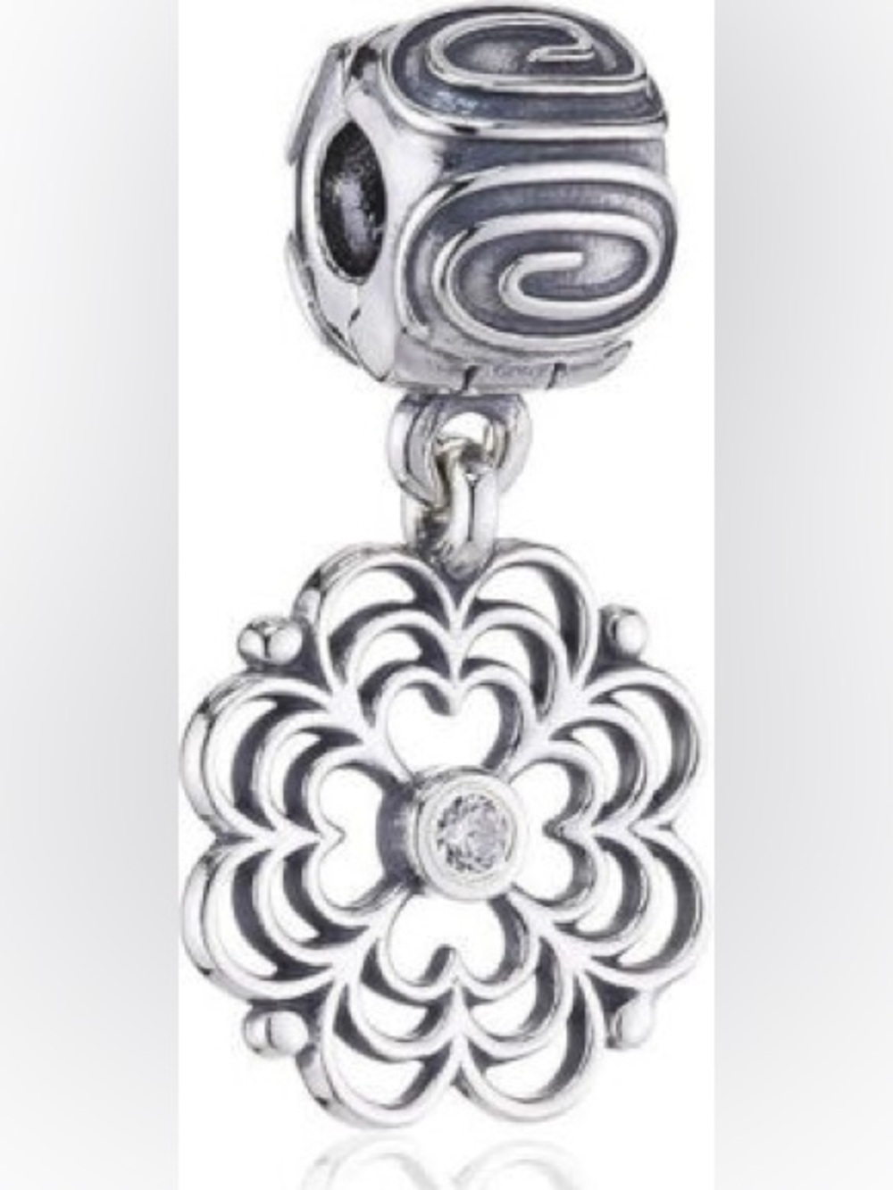 Genuine Retired PANDORA Dogwood Dangle Clip with Clear CZ; 790812CZ